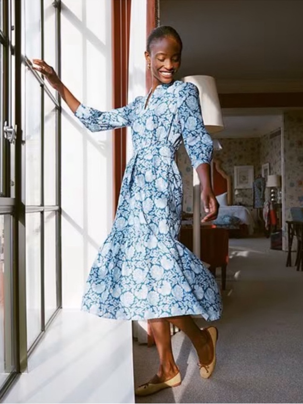 J. McLaughlin Cerina Blue Floral Silk Blend Midi Dress Euro Summer Coastal M - Picture 12 of 12